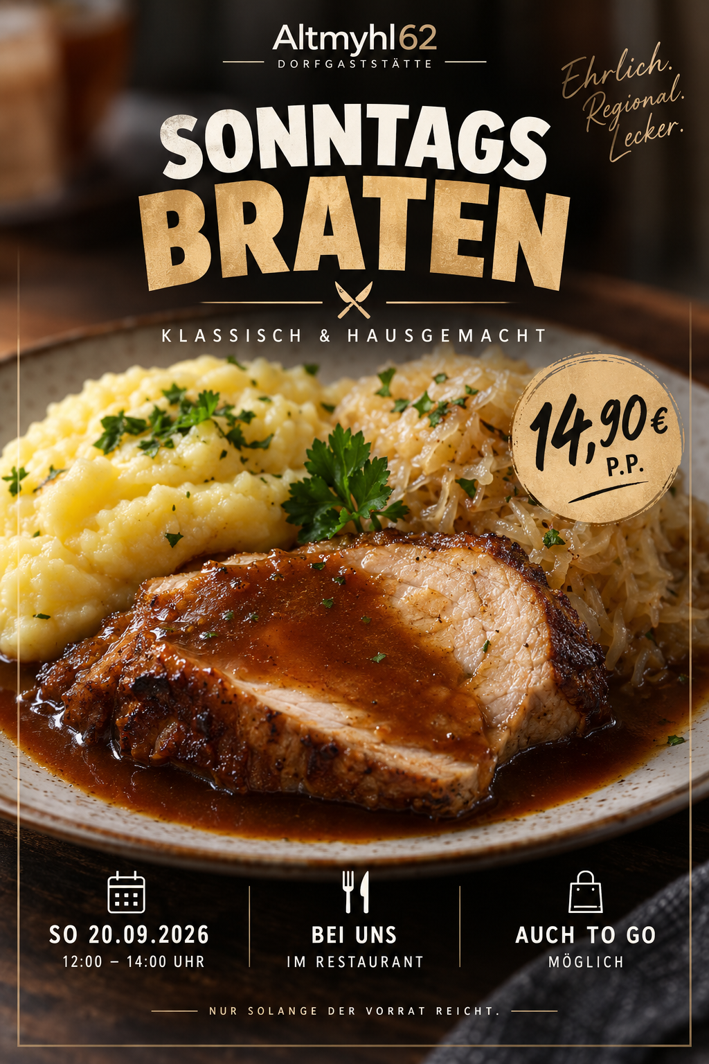 Sonntagsbraten – klassisch & hausgemacht (auch ToGo möglich) am 20.09.2026